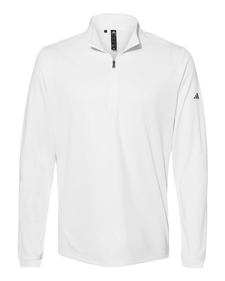 Front View of White Lightweight Quarter-Zip Pullover - A401
