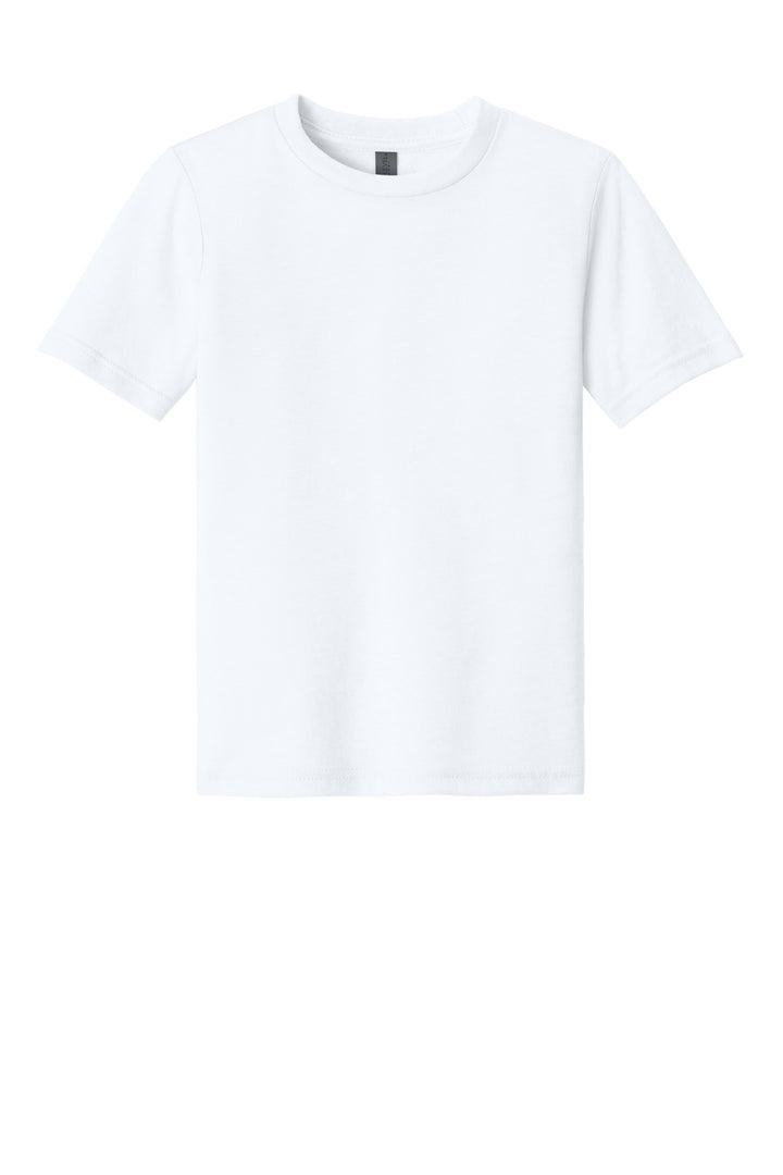Front View of White Next Level Apparel Youth CVC Tee NL3312