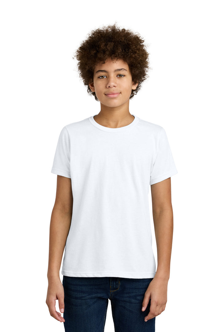 Front View of White Next Level Apparel Youth CVC Tee NL3312