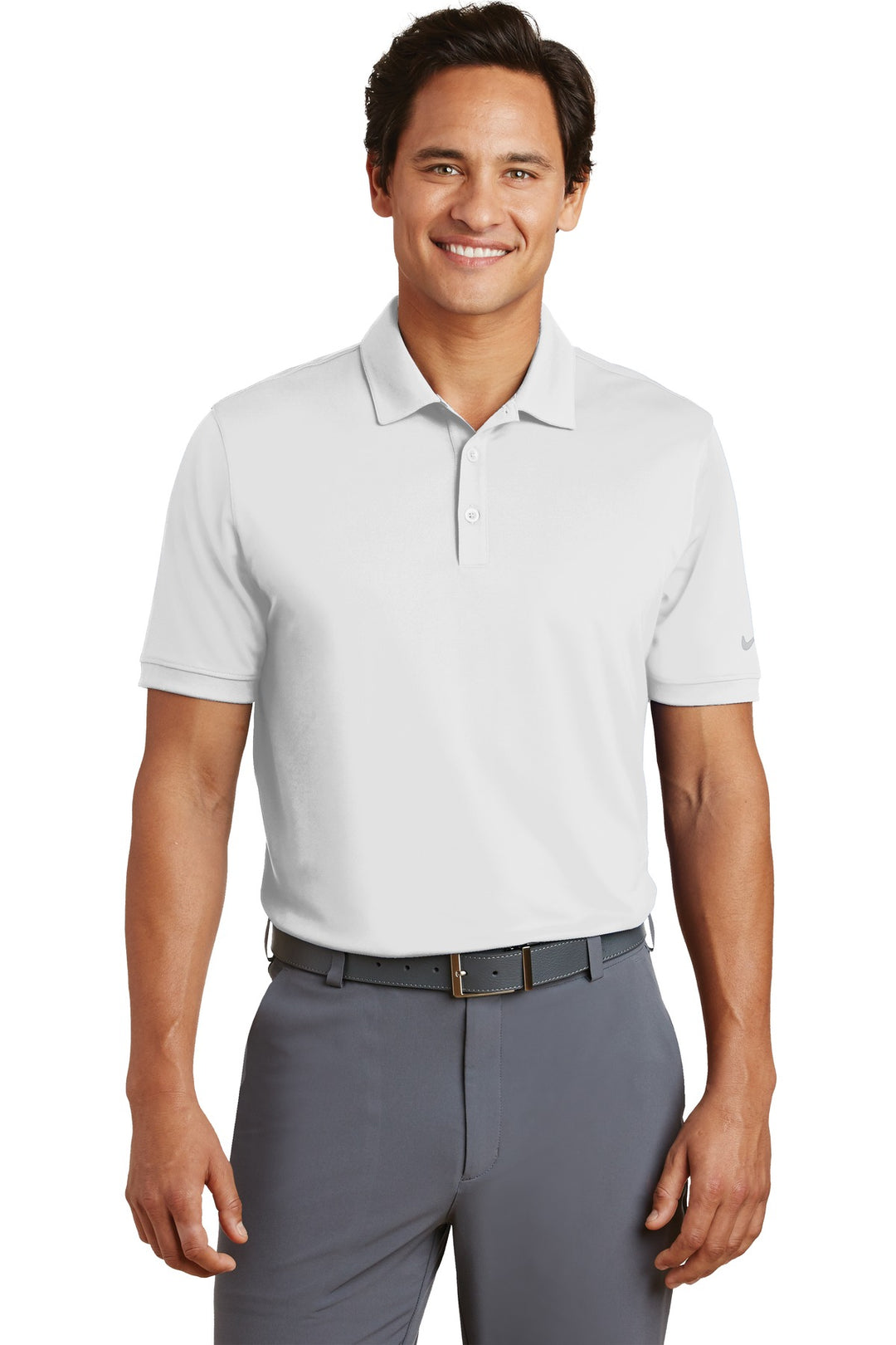Front View of White Nike Dri-FIT Players Modern Fit Polo. 799802
