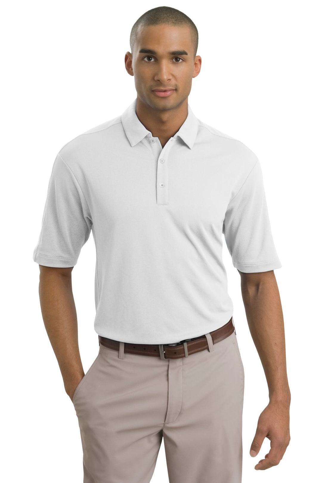 Front View of White Nike Tech Sport Dri-FIT Polo. 266998
