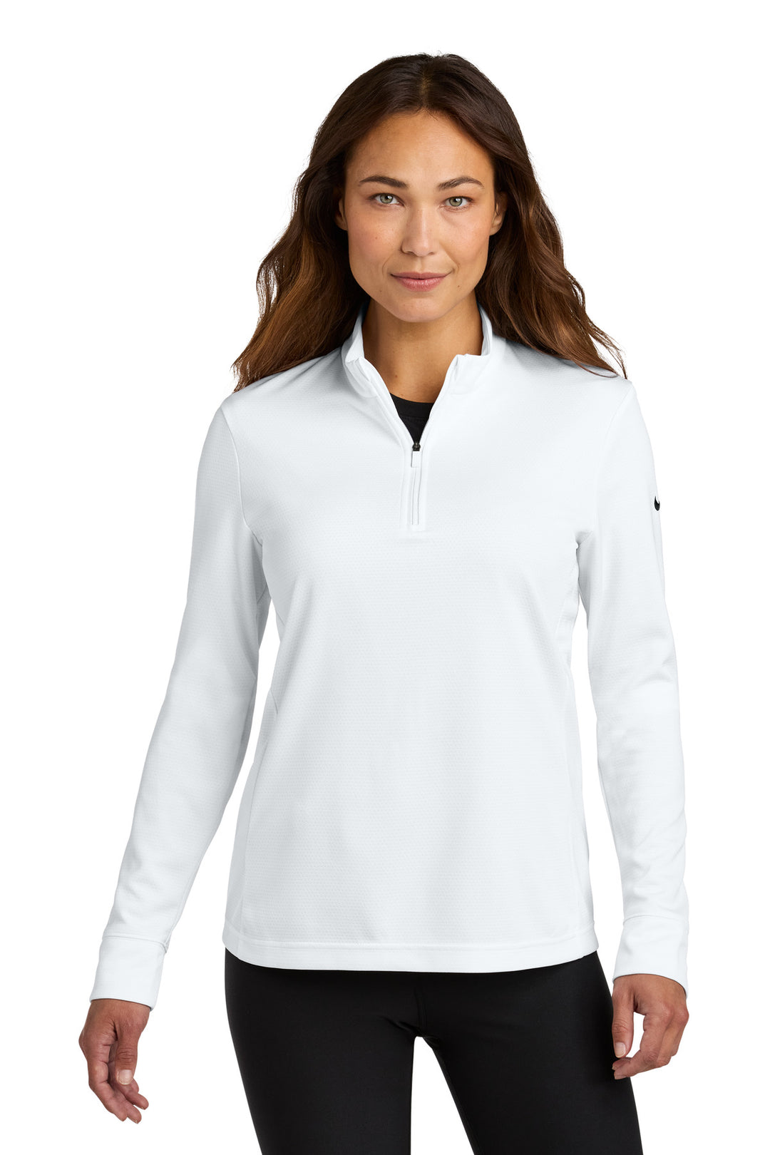 Front View of White Nike Women's Essential 1/2-Zip Cover-Up NKHM7969