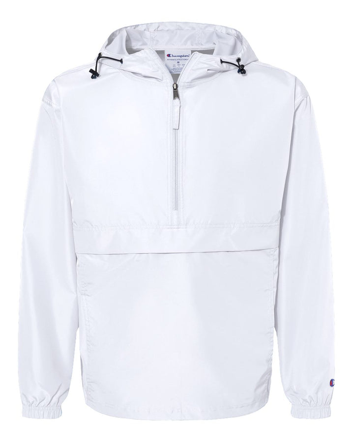Front View of White Packable Anorak Jacket - CO200