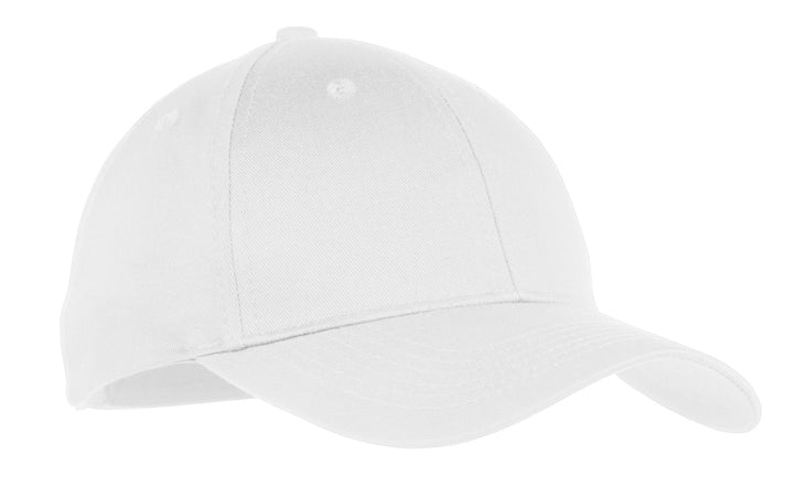Front View of White Port & Company Youth Six-Panel Twill Cap. YCP80