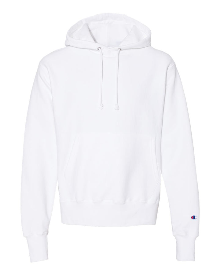 Front View of White Reverse Weave® Hooded Sweatshirt - S101