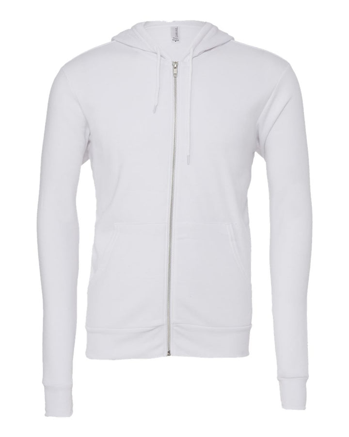 Front View of White Sponge Fleece Full-Zip Hoodie - 3739