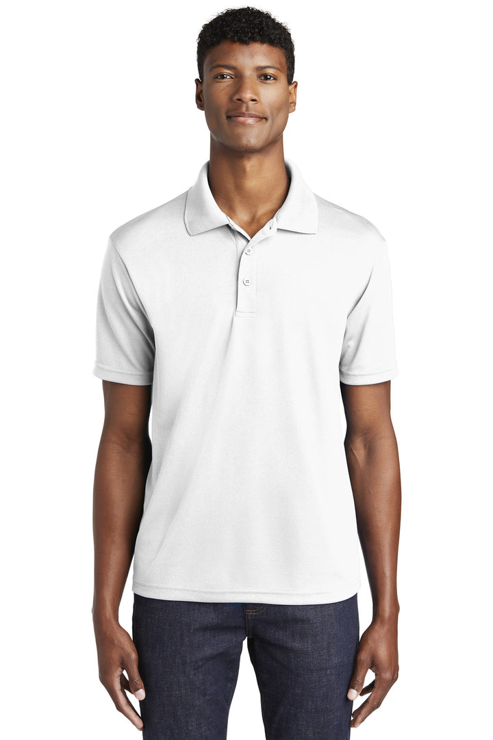 Front View of White Sport-Tek PosiCharge RacerMesh Polo. ST640