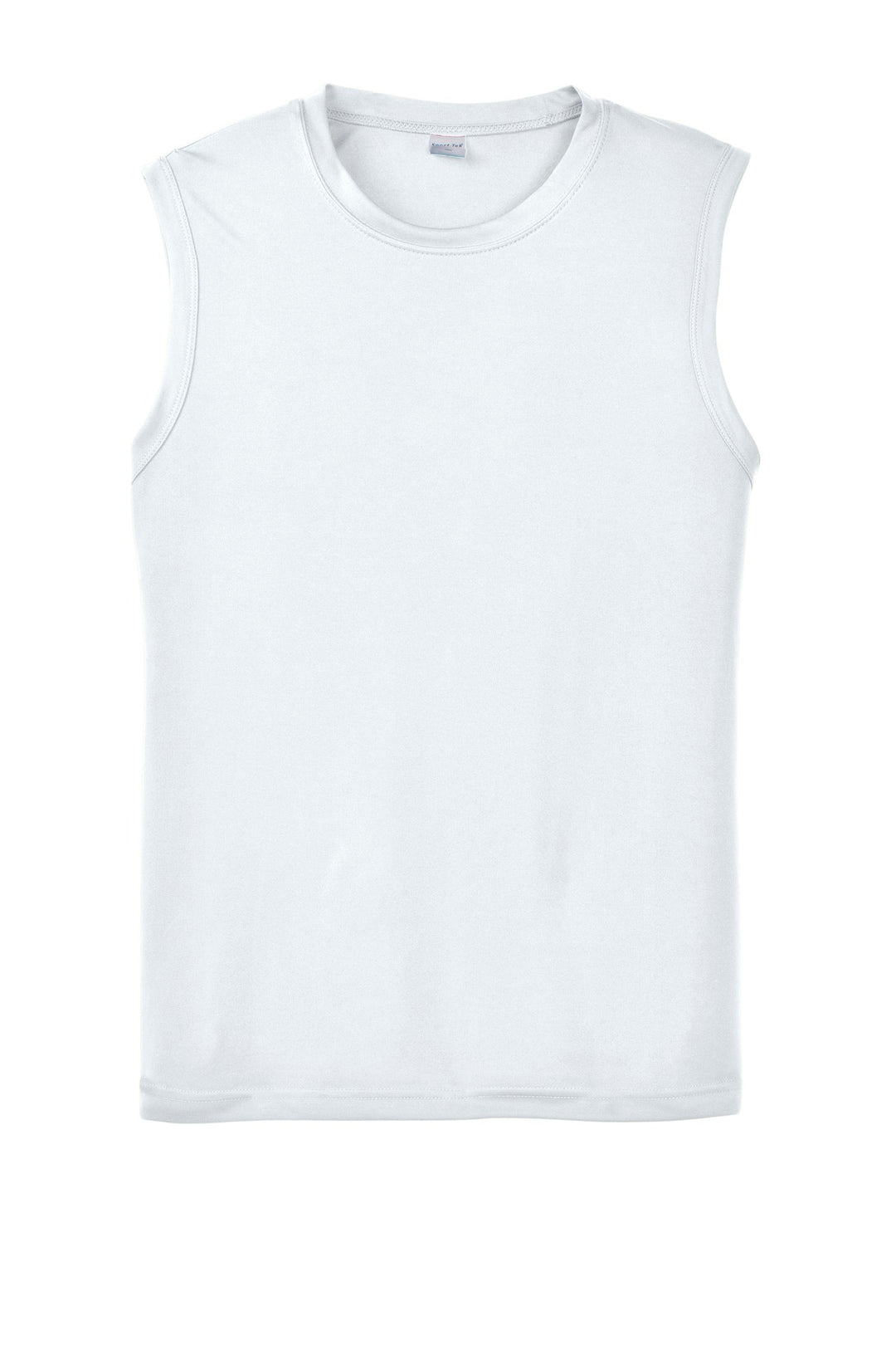 Front View of White Sport-Tek Sleeveless PosiCharge Competitor Tee. ST352