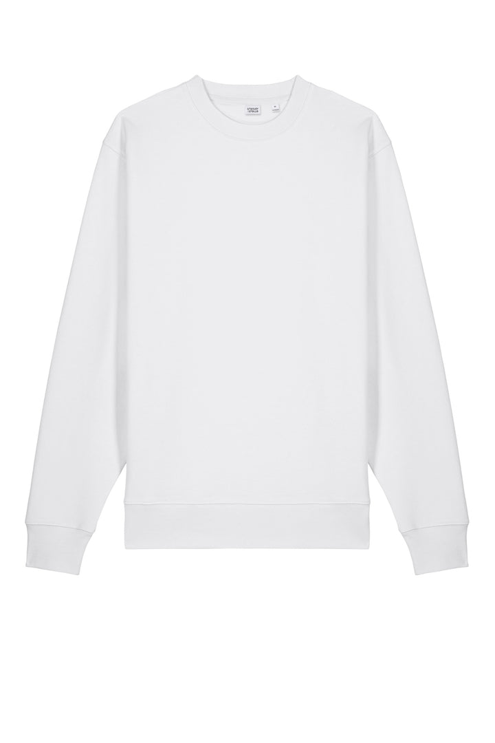 Front View of White Stanley/Stella Unisex Changer 2.0 Crewneck Sweatshirt SXU004