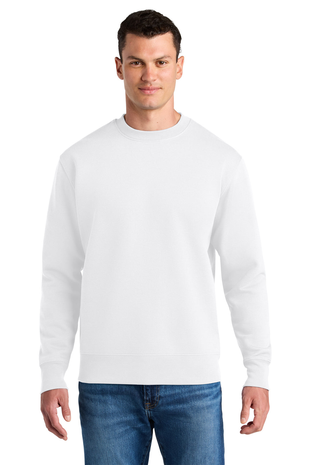 Front View of White Stanley/Stella Unisex Changer 2.0 Crewneck Sweatshirt SXU004