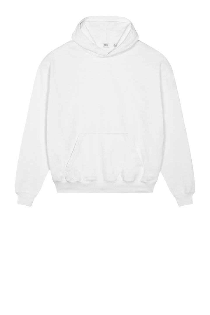 Front View of White Stanley/Stella Unisex Cooper Dry Hooded Sweatshirt SXU028