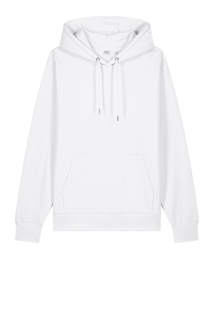 Front View of White Stanley/Stella Unisex Cruiser 2.0 Hooded Sweatshirt SXU003