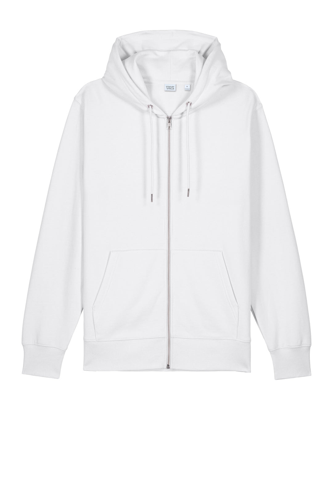Front View of White Stanley/Stella Unisex Cultivator 2.0 Full-Zip Hooded Sweatshirt SXU005