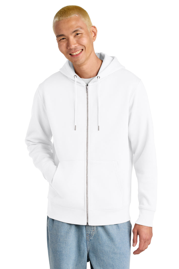 Front View of White Stanley/Stella Unisex Cultivator 2.0 Full-Zip Hooded Sweatshirt SXU005