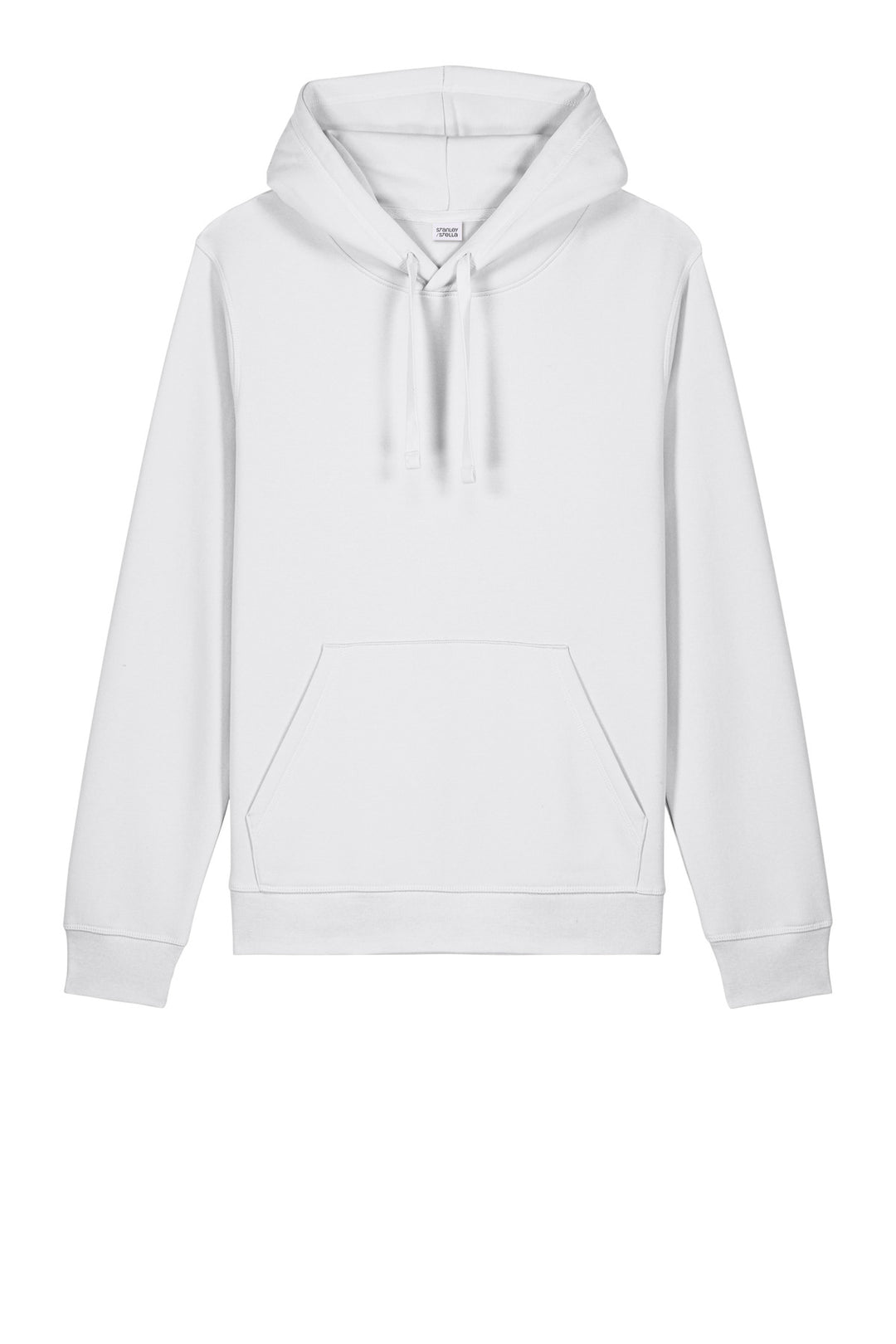 Front View of White Stanley/Stella Unisex Drummer 2.0 Hooded Sweatshirt SXU009