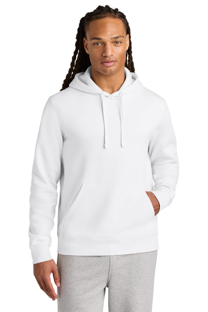 Front View of White Stanley/Stella Unisex Drummer 2.0 Hooded Sweatshirt SXU009