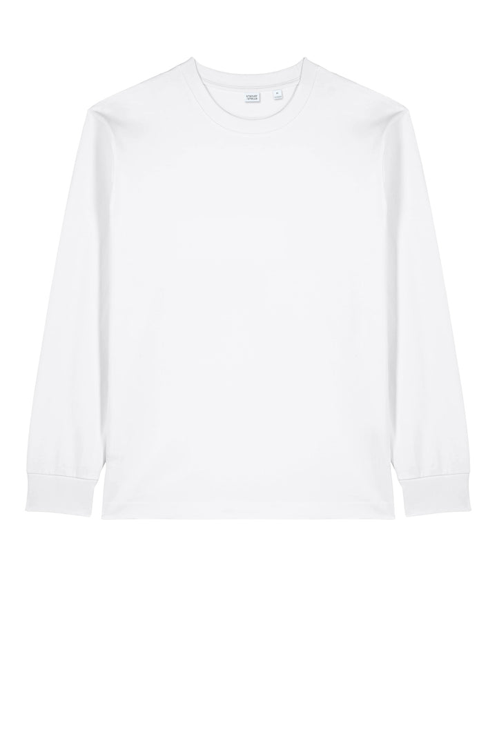 Front View of White Stanley/Stella Unisex Freestyler Heavyweight Long Sleeve Tee SXU023