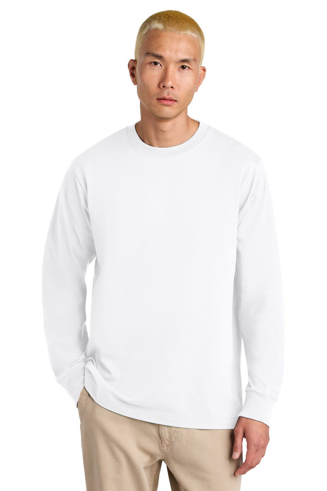 Front View of White Stanley/Stella Unisex Freestyler Heavyweight Long Sleeve Tee SXU023