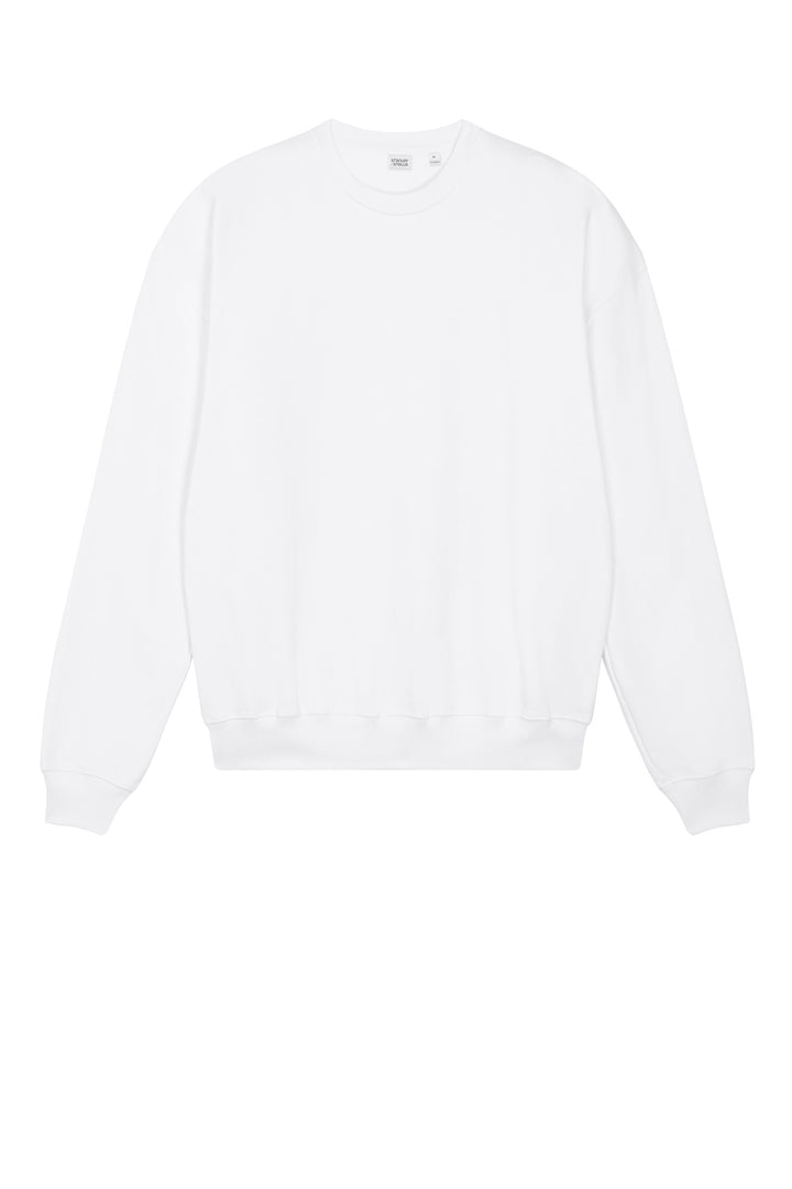 Front View of White Stanley/Stella Unisex Ledger Dry Crewneck Sweatshirt SXU029