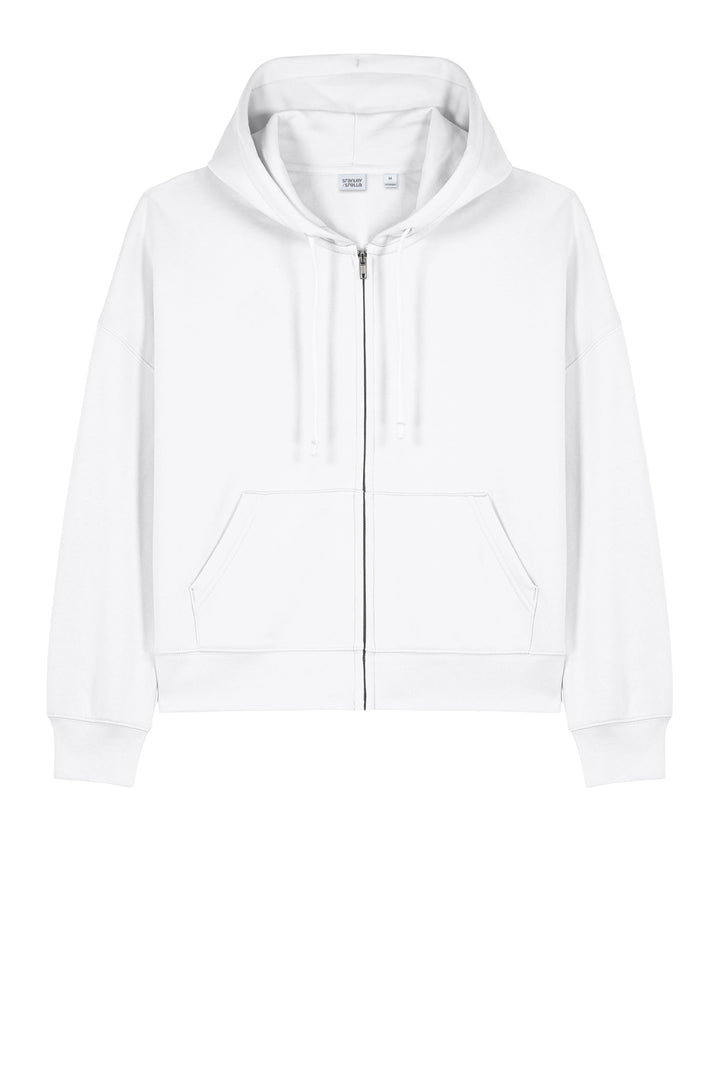 Front View of White Stanley/Stella Women's Stella Ida Full-Zip Hooded Sweatshirt SXW037