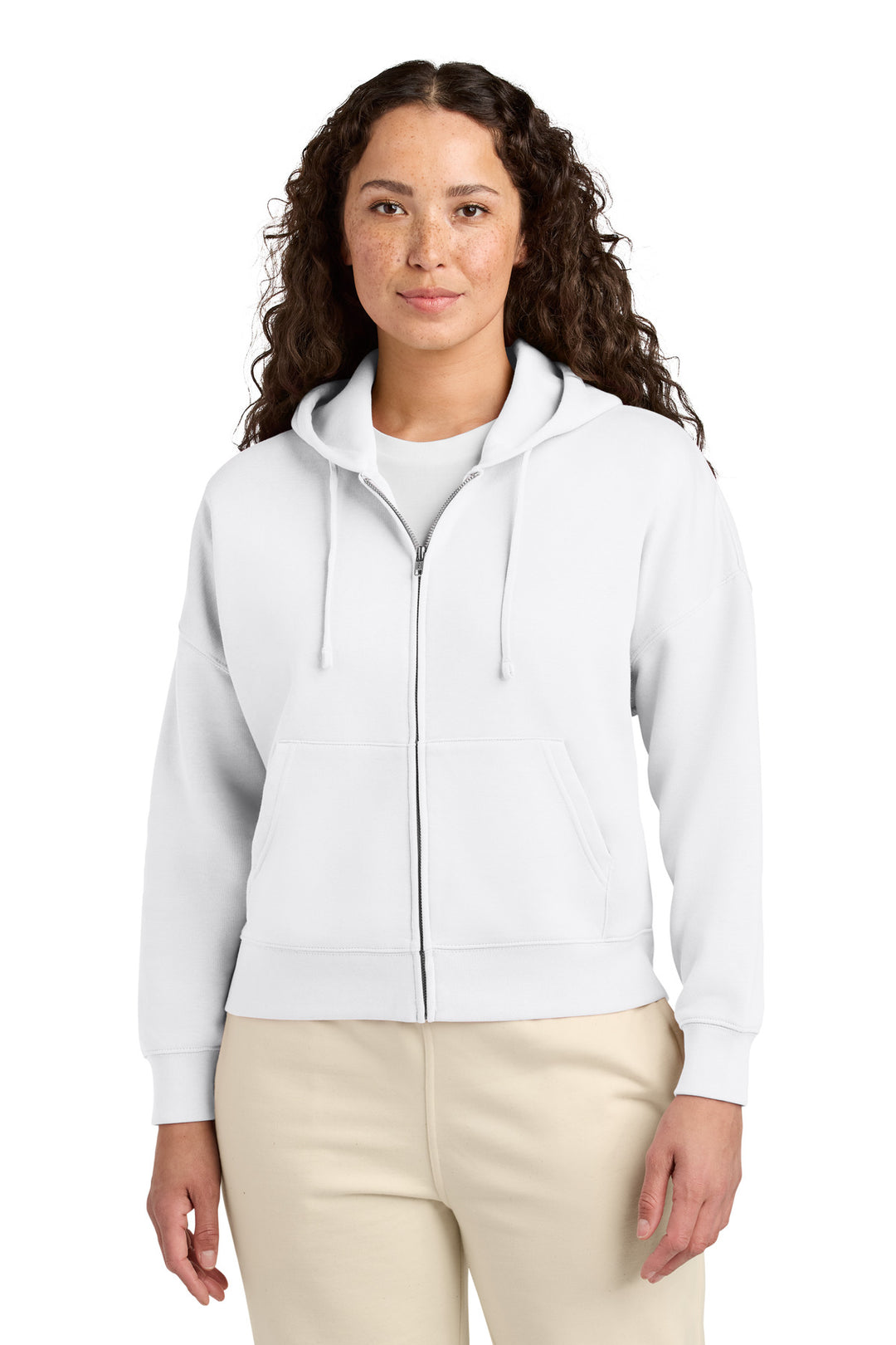 Front View of White Stanley/Stella Women's Stella Ida Full-Zip Hooded Sweatshirt SXW037