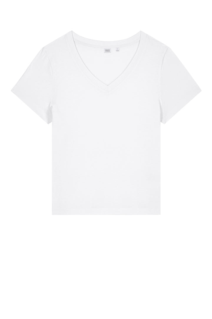Front View of White Stanley/Stella Women's Stella Isla V-Neck Tee SXW032