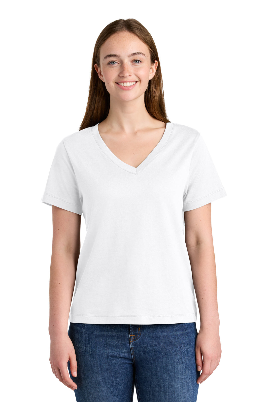 Front View of White Stanley/Stella Women's Stella Isla V-Neck Tee SXW032