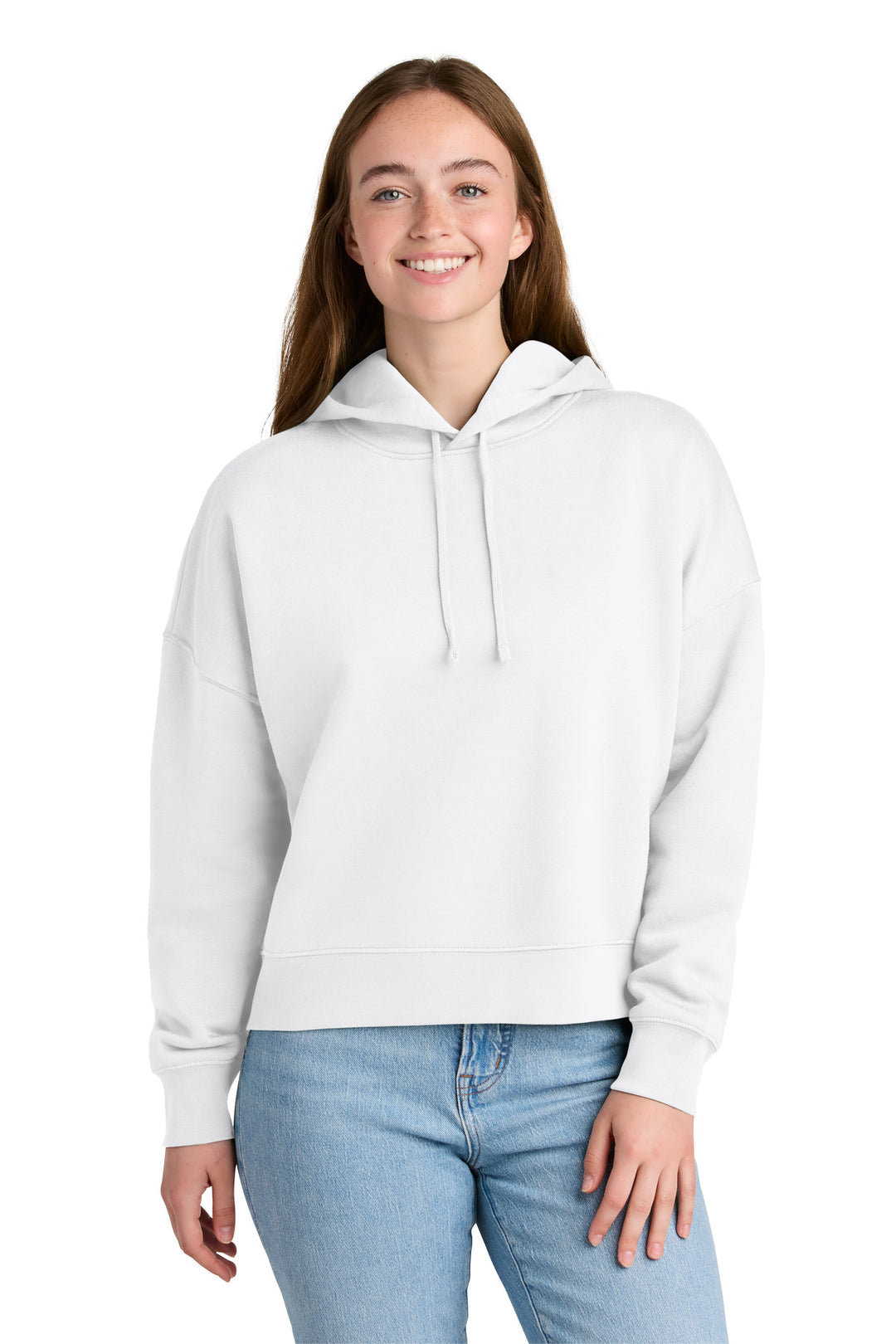 Front View of White Stanley/Stella Women's Stella Nora Hooded Sweatshirt SXW035