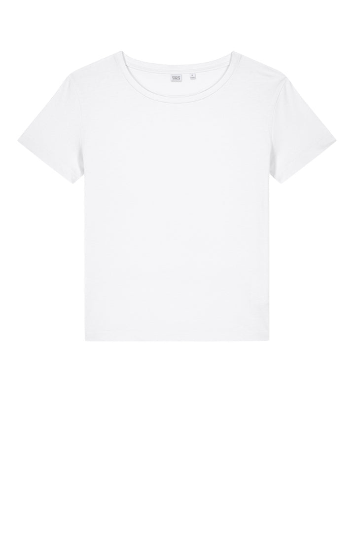 Front View of White Stanley/Stella Women's Stella Serena Scoop Neck Tee SXW008