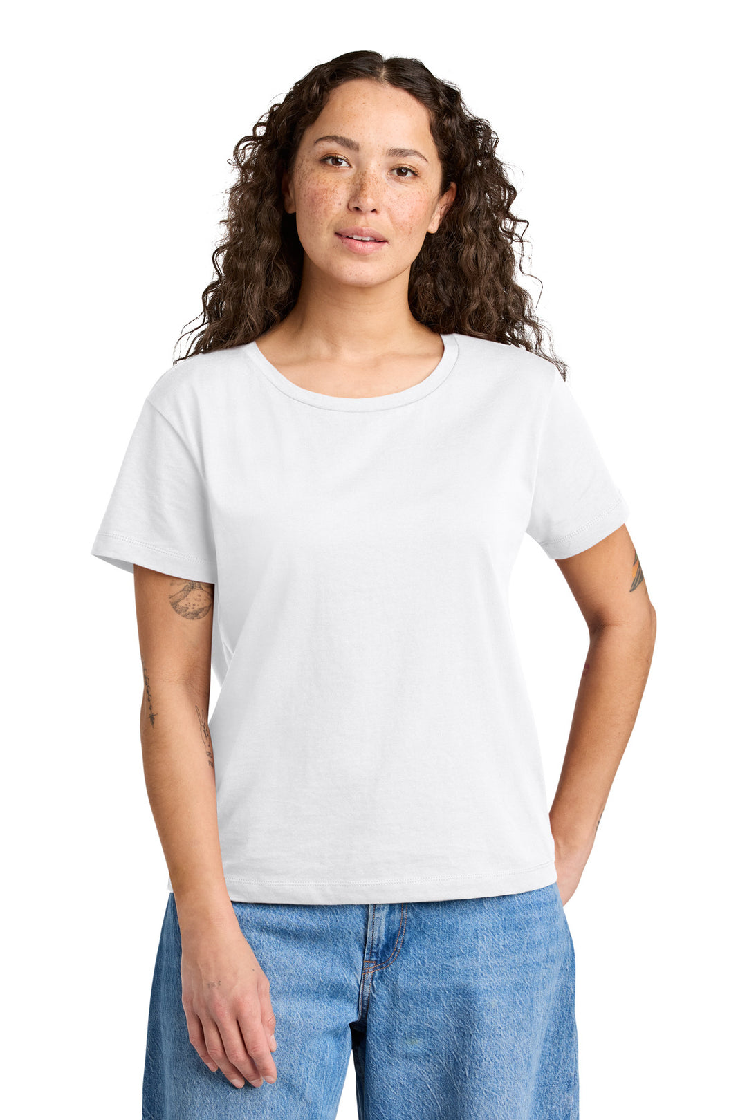 Front View of White Stanley/Stella Women's Stella Serena Scoop Neck Tee SXW008