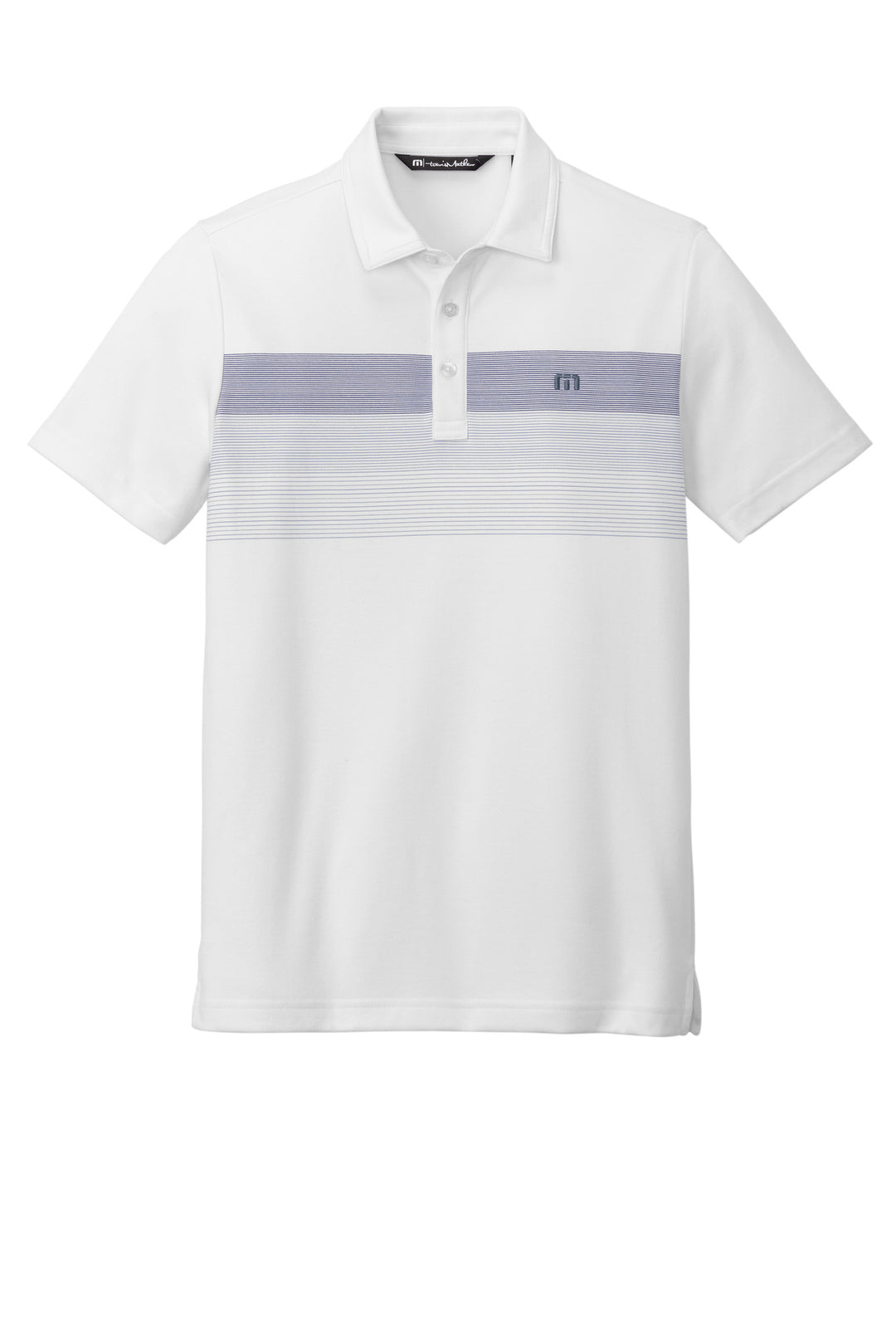 Front View of White TravisMathew Coastal Chest Stripe Polo TM1MY402