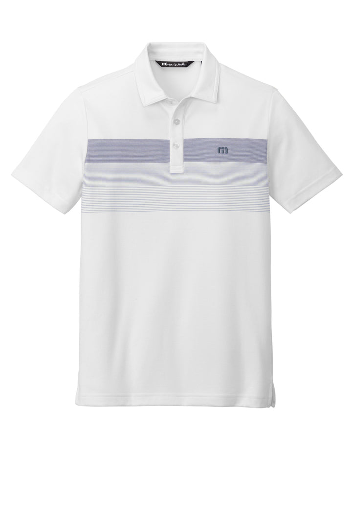 Front View of White TravisMathew Coastal Chest Stripe Polo TM1MY402