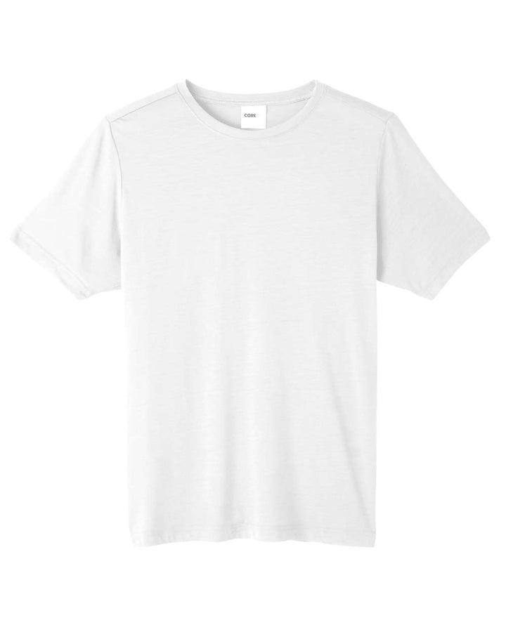 Front View of White Unisex Fusion ChromaSoft™ Performance T-Shirt - CE111