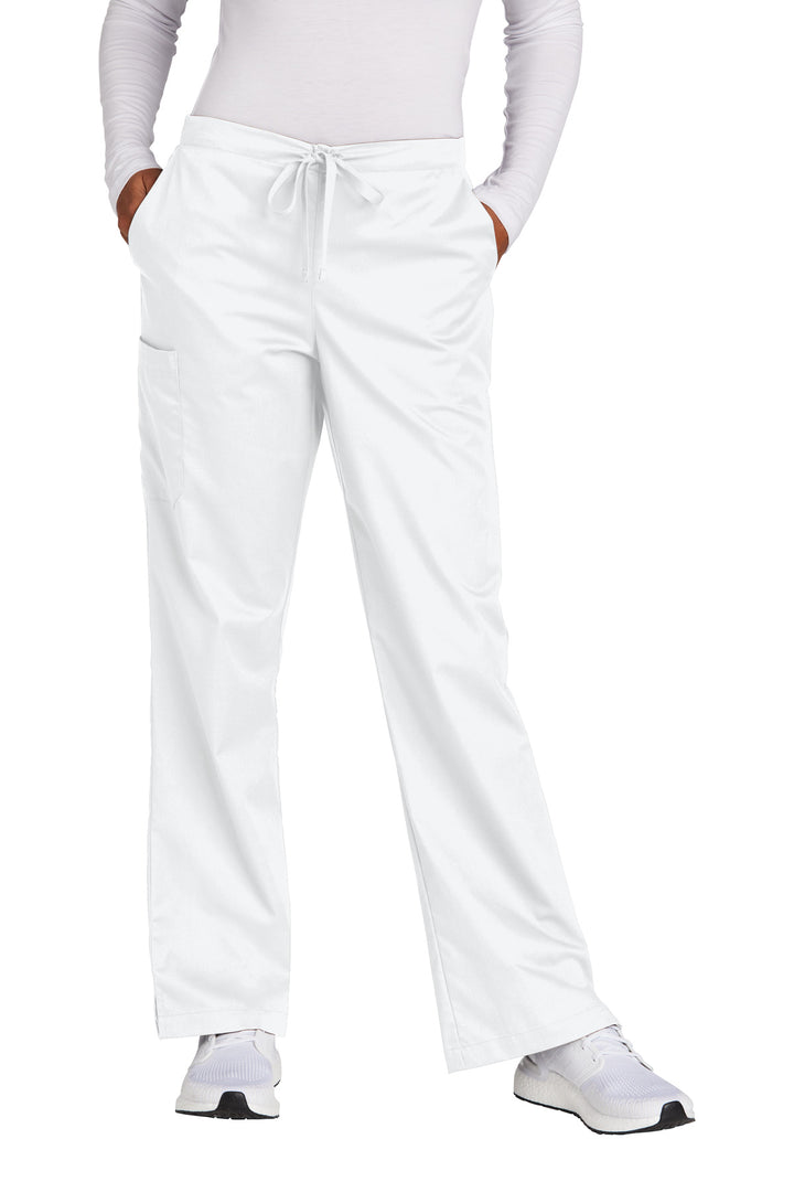 Front View of White Wink Women's Petite WorkFlex Flare Leg Cargo Pant WW4750P