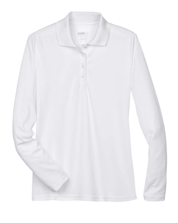 Front View of White Women's Pinnacle Performance Long Sleeve Piqué Polo - 78192