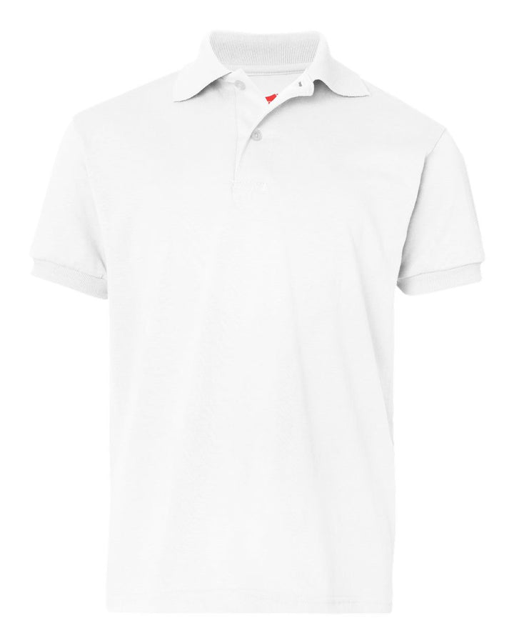 Front View of White Youth Ecosmart® Jersey Polo - 054Y