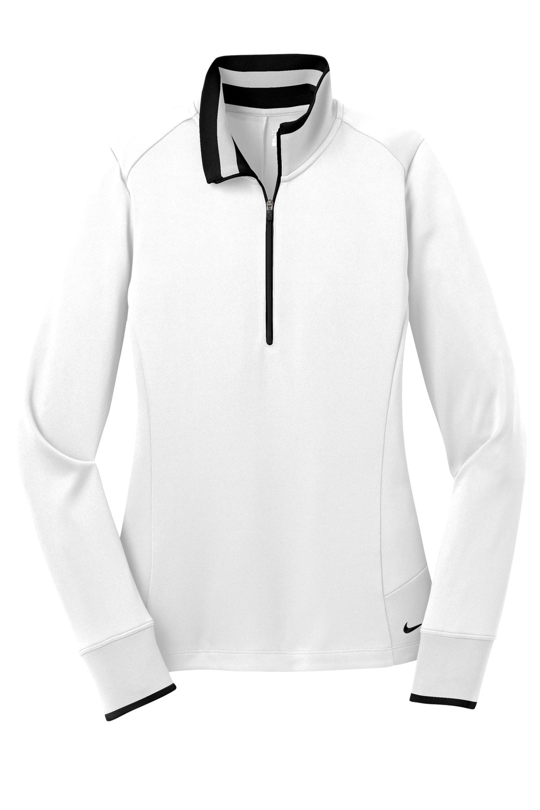 Front View of White/Black Nike Women's Dri-FIT 1/2-Zip Cover-Up. 578674