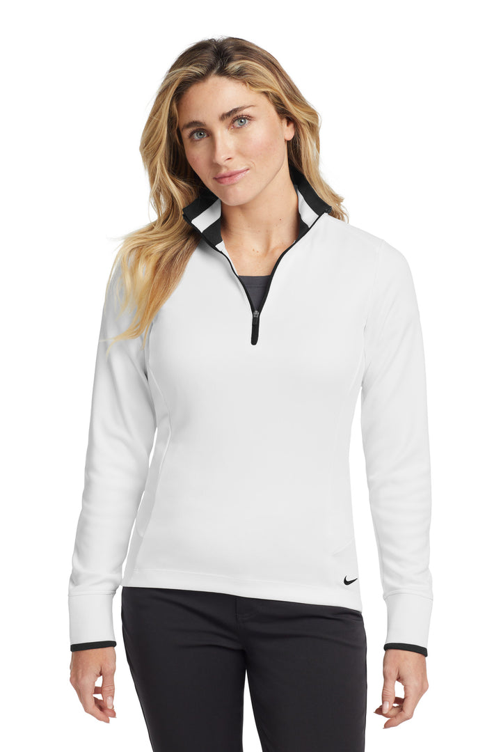 Front View of White/Black Nike Women's Dri-FIT 1/2-Zip Cover-Up. 578674