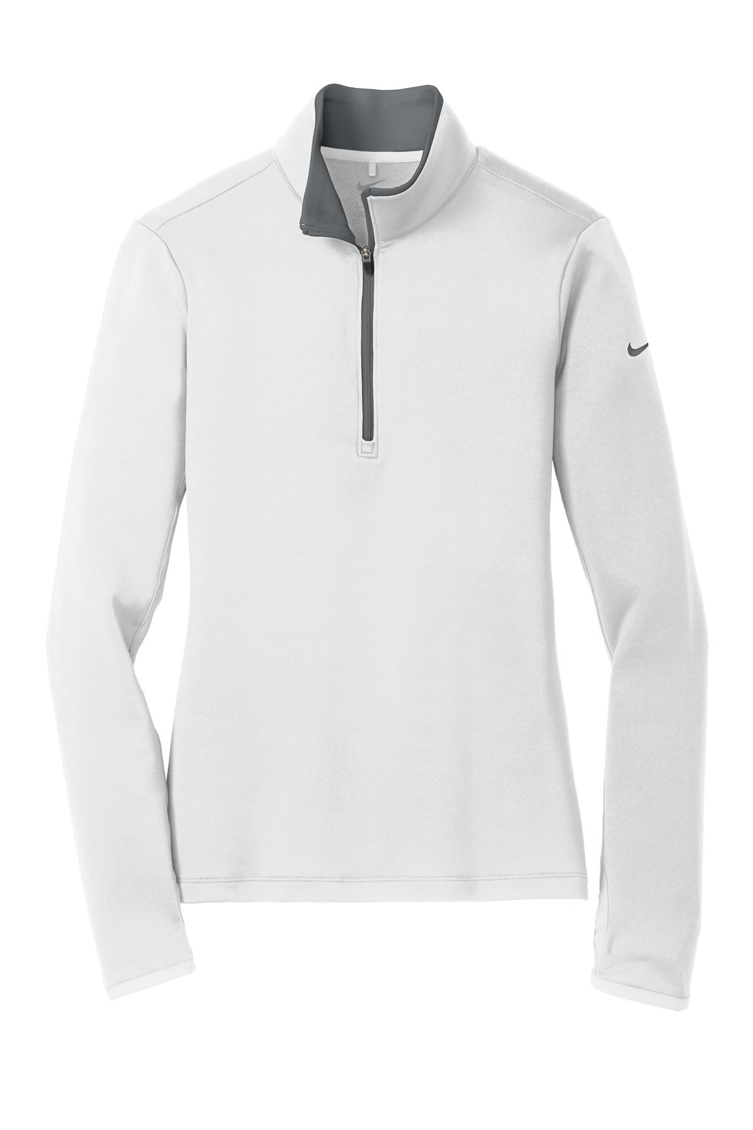 Front View of White/Dk Grey Nike Women's Dri-FIT Stretch 1/2-Zip Cover-Up. 779796