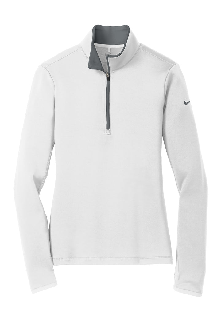 Front View of White/Dk Grey Nike Women's Dri-FIT Stretch 1/2-Zip Cover-Up. 779796