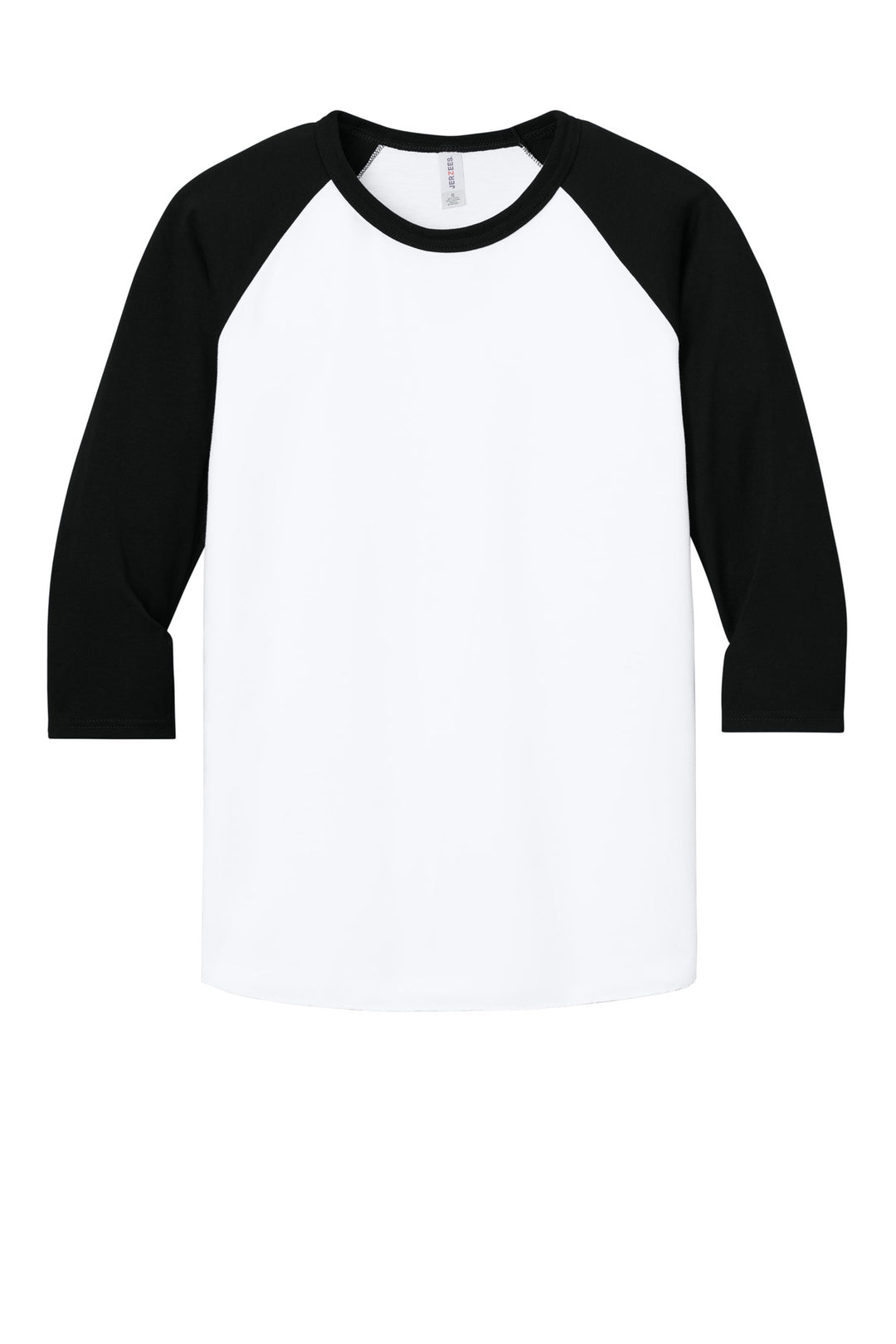 Front View of Wht/BlkInk Jerzees Unisex Premium Blend Combed Ring Spun 3/4-Sleeve Raglan 560R