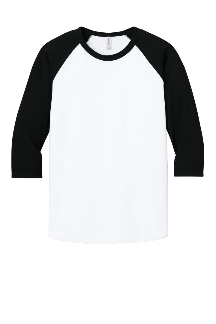 Front View of Wht/BlkInk Jerzees Unisex Premium Blend Combed Ring Spun 3/4-Sleeve Raglan 560R