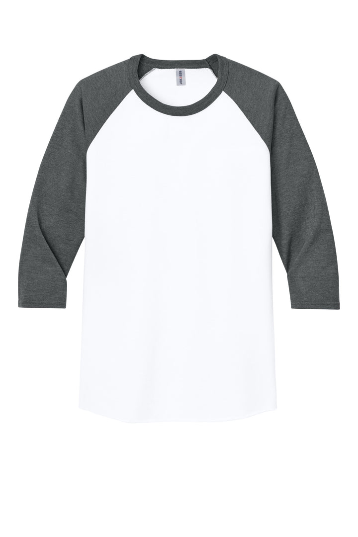 Front View of Wht/ChrHtr Jerzees Unisex Premium Blend Combed Ring Spun 3/4-Sleeve Raglan 560R