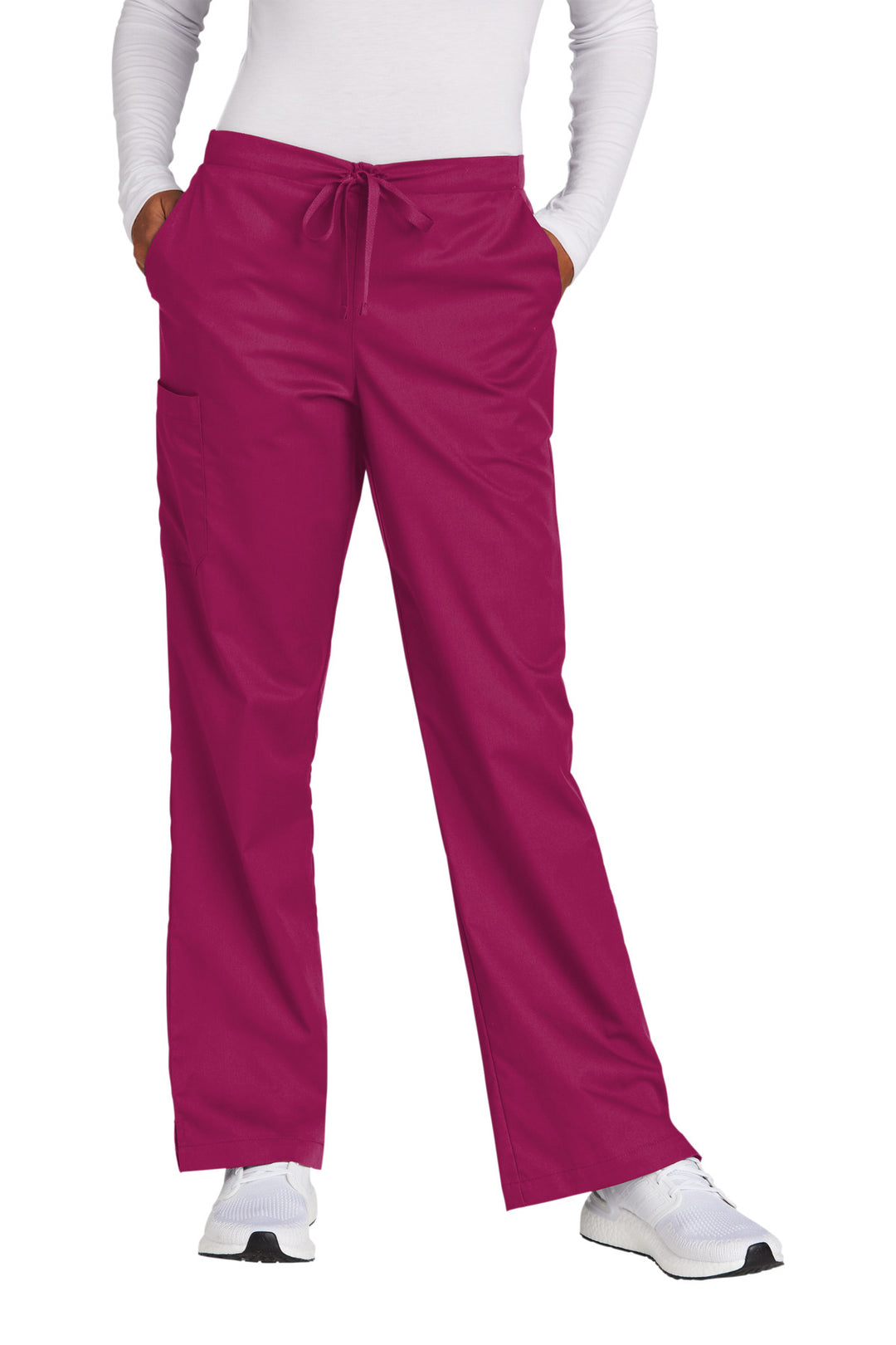 Front View of Wine Wink Women's Petite WorkFlex Flare Leg Cargo Pant WW4750P