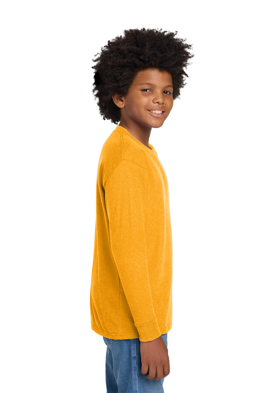Gold Gildan Youth Heavy Cotton 100% Cotton Long Sleeve T-Shirt. 5400B