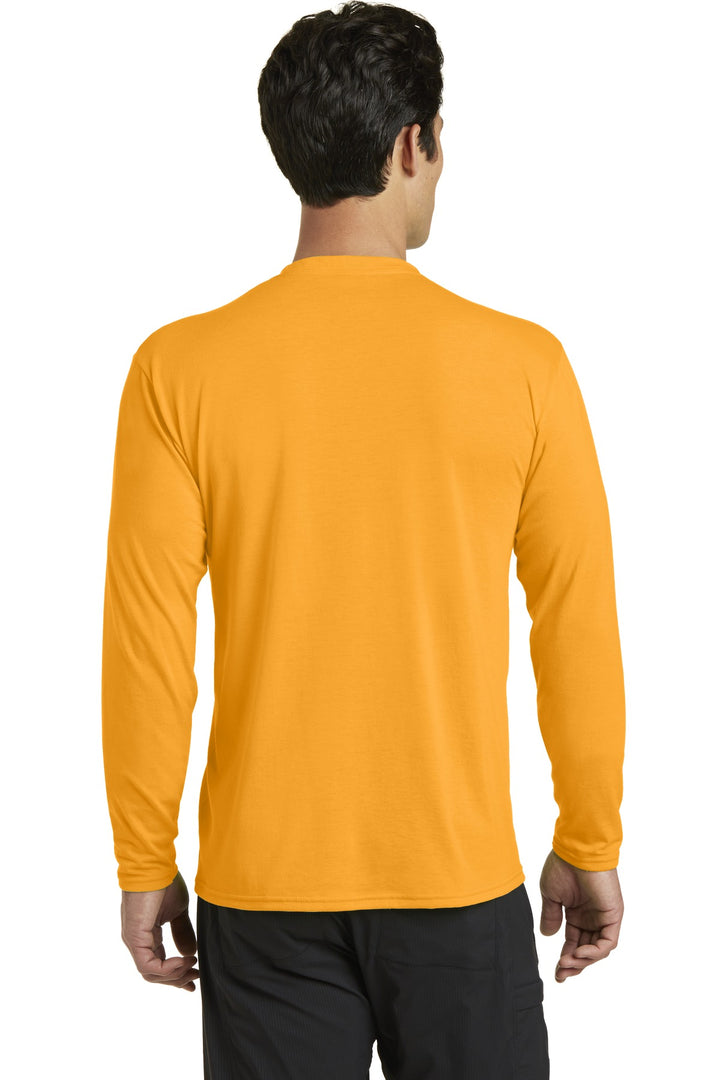Gold Port & Company Long Sleeve Performance Blend Tee. PC381LS