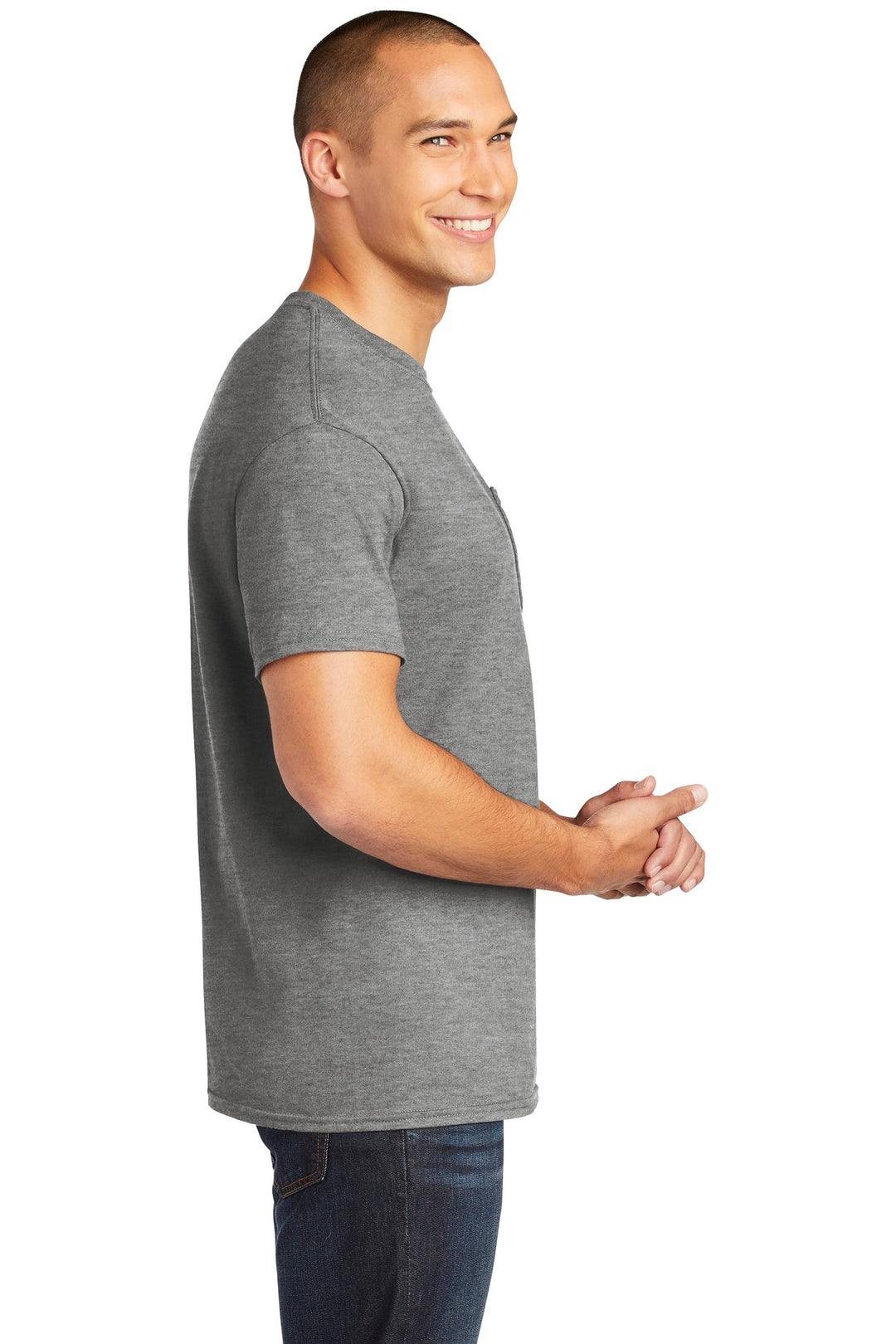Graphite Hthr Gildan Heavy Cotton 100% Cotton Pocket T-Shirt. 5300