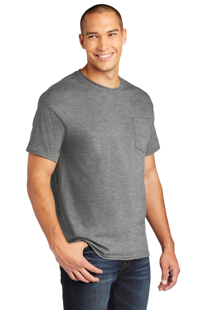 Graphite Hthr Gildan Heavy Cotton 100% Cotton Pocket T-Shirt. 5300
