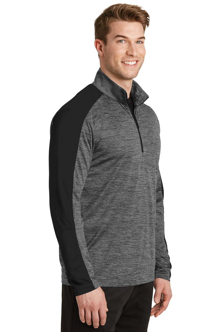 Grey-Blk E/Blk Sport-Tek PosiCharge Electric Heather Colorblock 1/4-Zip Pullover. ST397