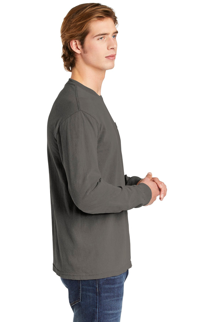 Grey COMFORT COLORS Heavyweight Ring Spun Long Sleeve Pocket Tee. 4410